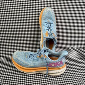 Hoka One One Clifton 9 Running Shoes Blue Orange Womens US 10.5 Road Runner